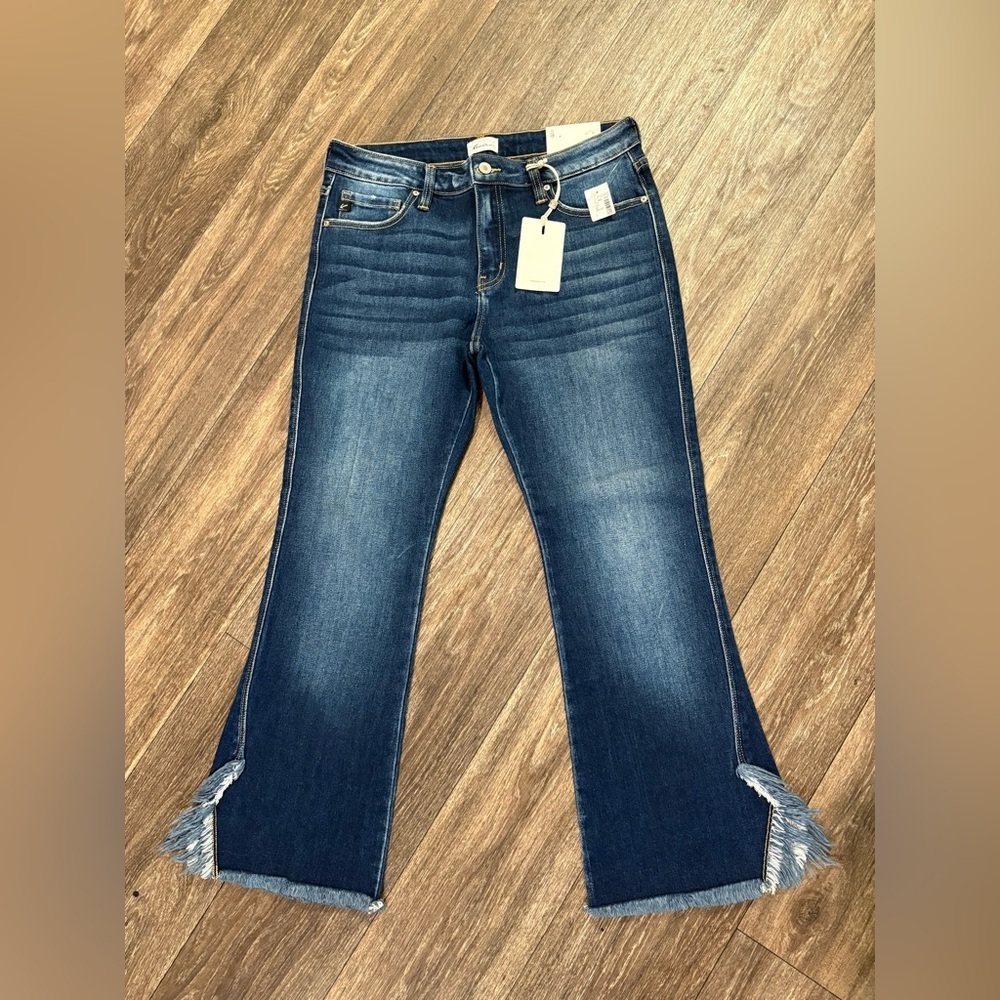 Kancan NWT Dark Wash Mid Rise Boot Cut Flare Distressed 11 / 29